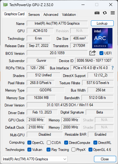 ҵ֮⡱ δ GUNNIR Intel Arc A770 Photon 16G OC